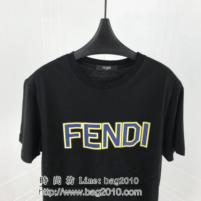 FENDI芬迪 19FW春夏新款短袖 黃色包邊Fendi字母印花 定制面料 簡約百搭款 高版本情侶款 ydi2030